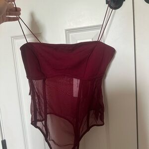 BRAND NEW Urban Outfitters Burgundy Mesh Bodysuit